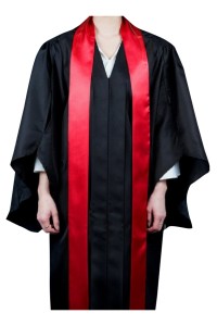 設計黑色禮服畢業袍    訂製黑色學位帽黑色紐帶和流蘇    紅色絲綢披肩    袖子設計開叉    Associate   畢業袍生產商  香港城市大學     DA497